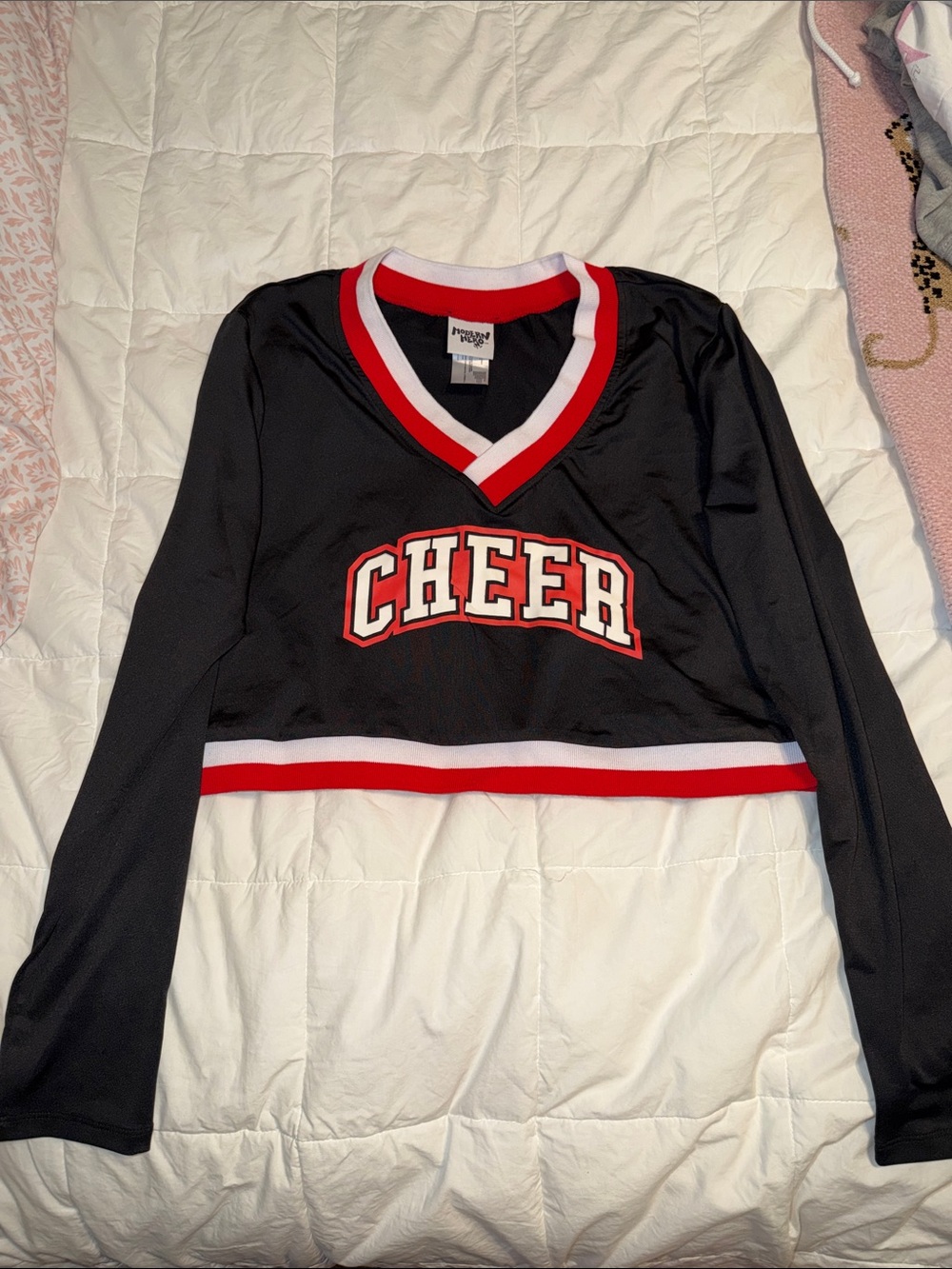 CHEER Long Sleeve Crop Tee - Black/Red/White